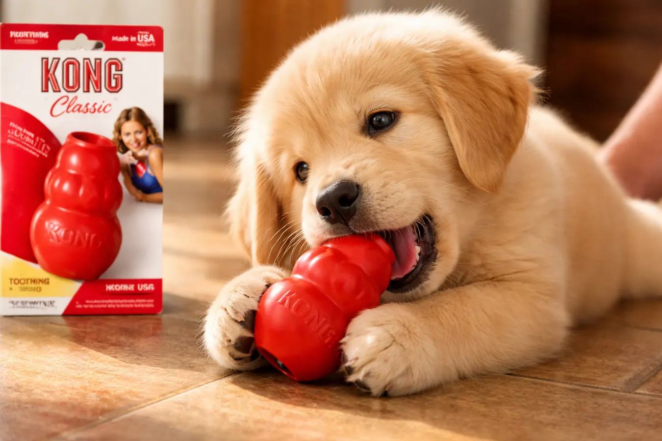 Bottle brush inserted into the inner cavity of a KONG toy for deep cleaning